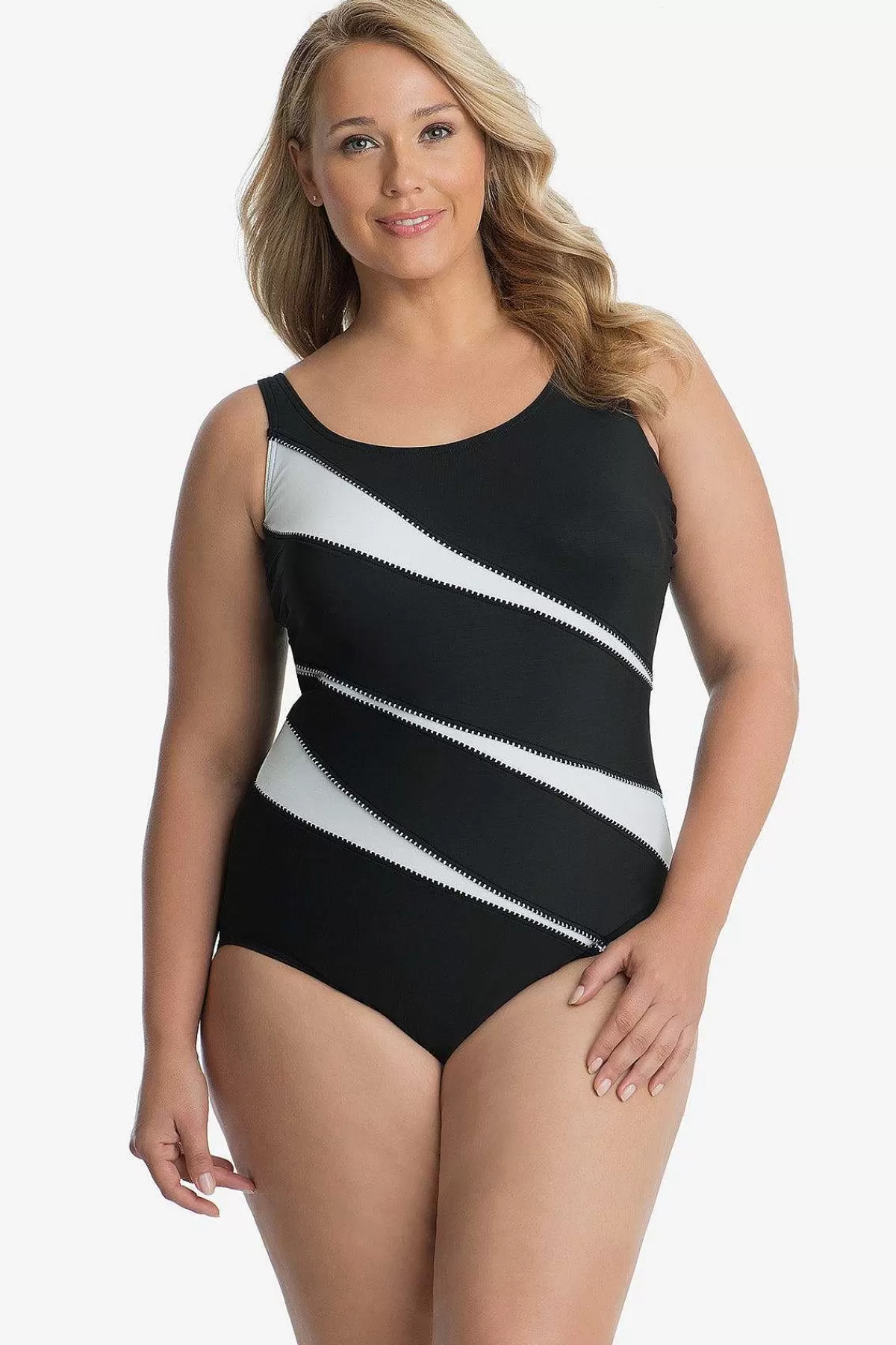 Hot Plus Size Colorblock Helix Zwempak Uit Een Stuk Vrouwen Een Stuk